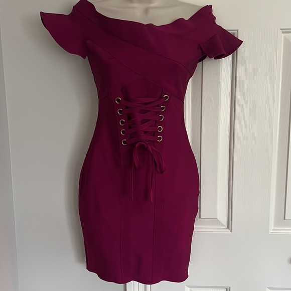 Plum/maroon body con bandage corset dress - Picture 4 of 4